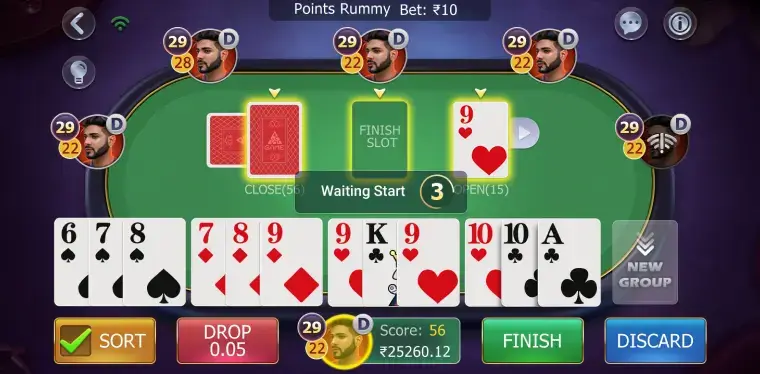 Rummy table gameplay in Teen Patti Master